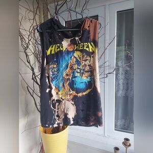 🎃🔥||Hell-o-ween distressed band tank|| bleach ripped metal/grunge tee||🔥🎃